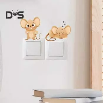Мультфильм Спящая мышь Наклейка на выключатель Съемная самоклеящаяся водонепроницаемая ПВХ гостиная ванная комната выключатель света настенная розетка декоративная наклейка Rat