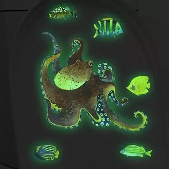 Мультфильм светящиеся в темноте настенные наклейки домашний декор светящиеся флуоресцентные морские животные наклейки для украшения детской комнаты 21x30cm