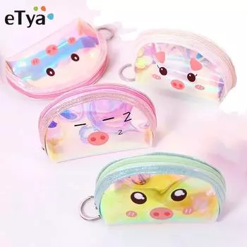 Мультфильм Свинья Лазерная женская гигиеническая прокладка для салфеток детский кошелек для монет ТПУ маленький мешочек для монет на молнии деньги наушники тампон держатель кошелек