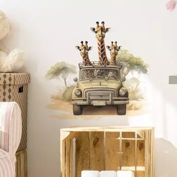 Мультфильм Три жирафа Автомобиль Детская Спальня Гостиная Украшения Стены Наклейки На Стены 40*60CM/fun-e31