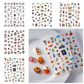 Мультфильм тыква Хэллоуин наклейки для ногтей призрак череп узор Хэллоуин наклейки для ногтей маникюрный салон