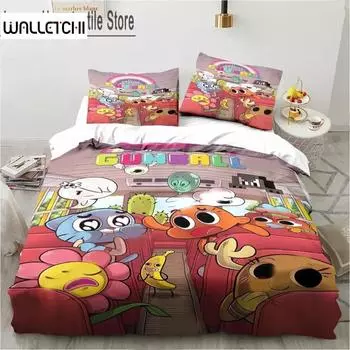 Мультфильм Удивительный мир Комплект постельного белья Gumball для мальчиков и девочек Twin Queen King Size Пододеяльник Наволочка Кровать для мальчиков и взрослых EU Single 135x200cm