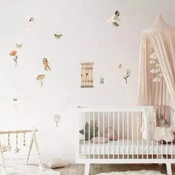 Мультфильм Волшебная Фея Гриб Стены Стикеры Летающая Девушка Крылья Эльф Бабочка Стикер Стены Искусства Наклейки Для Детей Детская Комната BTM046-30x90cm