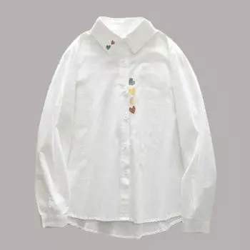 Мультфильм Вышивка Любовь Свободная Хлопковая Белая Рубашка Женская Длинные Рукава Нижняя Рубашка Tide XS белый