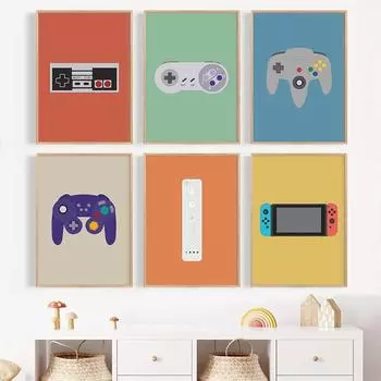 Мультфильм видео электрическая игра настенная живопись на холсте плакаты на скандинавскую тему и принты для мальчиков и детей детская игровая комната картинки для декора спальни 21x30cm No Framed