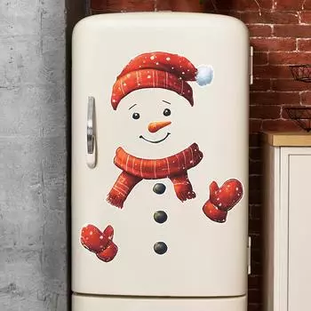Мультфильм Забавный Рождественский Снеговик Красный Шарф Наклейка На Холодильник Украшение Дома Наклейка На Стену 35*44cm/fun-f340 914
