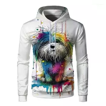 Мультфильм Забавный Животный Принт Мужская Толстовка С Капюшоном Мода Повседневный Уличный Тренд Пуловер Толстовки Спортивные Большие Дышащие Топы Одежда S