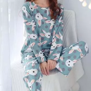 Мультфильм Женская мода пижама комплект девушка осень пижама пижама длинная женская пижама кавайный костюм женский комплект одежды ночная одежда M хаки/чёрный