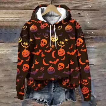 Мультфильм Женская толстовка с капюшоном Хэллоуин Милая женская одежда Топы Осенние повседневные пуловеры толстовки Модные свободные женские толстовки S