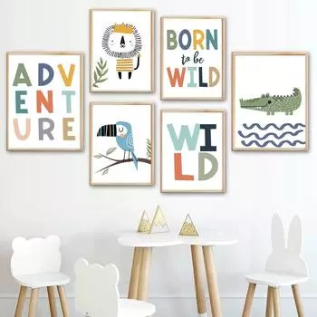 Мультфильм Животное Крокодил Птица Алфавит Детская Настенная Живопись Холст Картины Плакаты И Принты Настенные Картины Детская Комната Декор Без Рамки 21*30cm No Frame