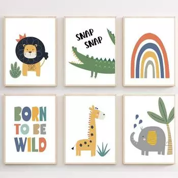 Мультфильм Животное Крокодил Радуга Алфавит Детская Настенная Живопись Холст Картины Плакаты И Принты Настенные Картины Детская Комната Декор Без Рамки 21*30cm No Frame