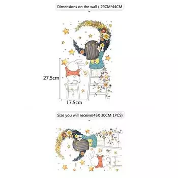 Мультфильм Звезды Луна Гирлянда Стикер Стены Главная Гостиная Декор Виниловая Наклейка На Стену 1PCS