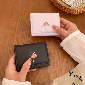 Мульти-слот для карт, мультяшный короткий кошелек, однотонный кошелек для монет, модная сумка для карт в три сложения для женщин зелёный