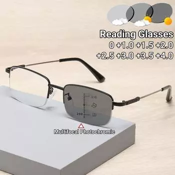 Мультифокальные фотохромные очки для чтения из титанового сплава с эффектом памяти, полуоправа, деловые очки, очки для дальнего зрения с защитой от синего света 0 серебряный
