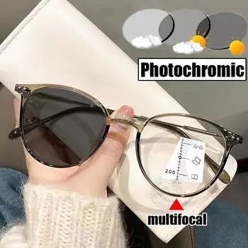Мультифокальные очки для чтения, модные, круглые, фотохромные, очки для пресбиопии, готовые очки для коррекции зрения вблизи и вдаль 0