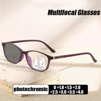 Мультифокальные очки для чтения, винтажные фотохромные очки для пресбиопии в маленькой оправе, мужские ретро женские уличные солнцезащитные очки с изменением цвета 1.5