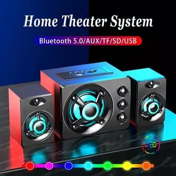 Мультимедийный компьютерный динамик со светодиодной подсветкой — 7 режимов освещения, качество стереозвука HIFI, Bluetooth 5.0, источник питания USB, подходит для домашнего офиса Standard чёрный