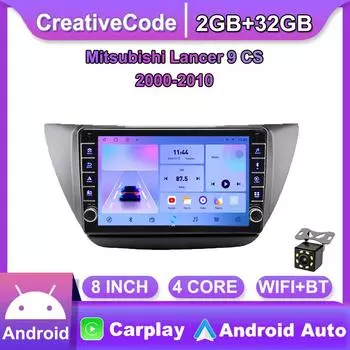 Мультимедийный видеоплеер на базе Android для Mitsubishi Lancer 9 CS 2000-2010 с кнопочной ручкой Carplay WiFi BT 2 Din 2 + 32 ГБ