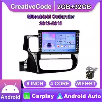Мультимедийный видеоплеер на базе Android для Mitsubishi Outlander 2012-2018 с кнопкой Carplay WiFi BT 2 Din 2 + 32 ГБ 2+32GB