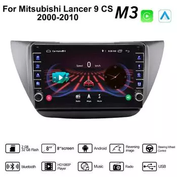 Мультимедийный видеоплеер на базе Android для Mitsubishi Lancer 9 CS 2000-2010 с кнопочной ручкой Carplay WiFi BT 2 Din 2 + 32 ГБ 1+16GB