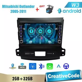 Мультимедийный видеоплеер на базе Android для Mitsubishi Outlander 2005-2011 с кнопочной ручкой Carplay WiFi BT 2 Din 2 + 32 ГБ 2+32GB