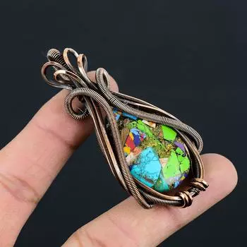 Мультимедная колючая устрица, драгоценный камень, медная проволока ручной работы, ювелирные изделия, великолепная подвеска для женщин 2.95 Inches разноцветный