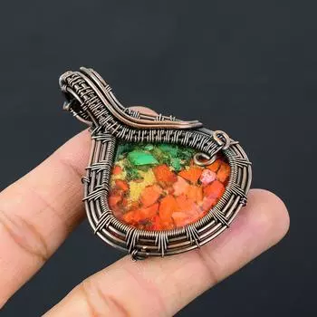 Мультимедный бирюзовый драгоценный камень, чистая медная проволока, обернутая подвеской ручной работы, ювелирное изделие для подарка 2.44 Inches оранжевый