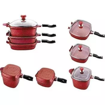 Мультиварка 7 предметов гранитная посуда красный