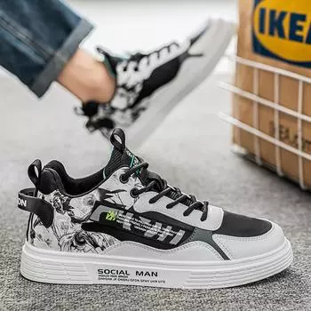 Мультяшная анимация, совместная обувь для доски, мужская обувь для доски all-star с высоким верхом, граффити, 2025, студенческая новая версия, модная обувь, кожаная поверхность 39