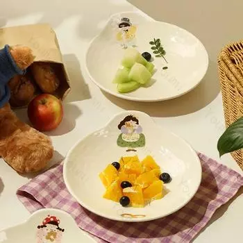Мультяшная аниме круглая керамическая тарелка элитный ресторан послеобеденный чай фруктовый десерт тарелка домашняя паста тарелки изысканная столовая посуда