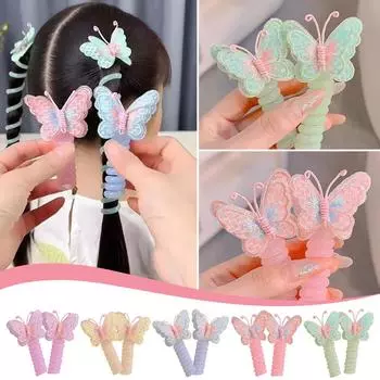 Мультяшная бабочка телефонный шнур вьющиеся волосы детская милая резинка для волос повязка на голову One Size синий