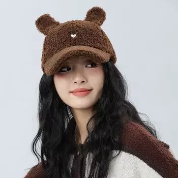 Мультяшная бейсболка с ушками кролика, женская, осенне-зимняя, теплая, шерстяная, кепка с козырьком чёрный