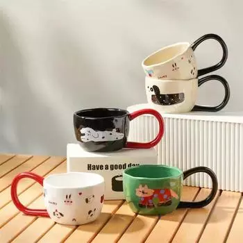Мультяшная большая ручка керамическая чашка с зажатой рукой нестандартная милая кофейная кружка послеобеденный чай соковый молочный стаканчик для воды домашний офис 301-400ml