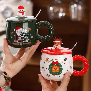 Мультяшная чашка, милая чашка с изображением лося, с крышкой, свадебная пара, персонализированный детский рождественский подарок, посуда для питья 420ml