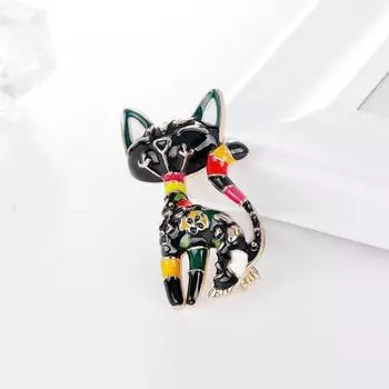 Мультяшная черная нарисованная брошь с изображением кошки, креативный сплав, капля масла, нарисованное животное, корсаж розовый