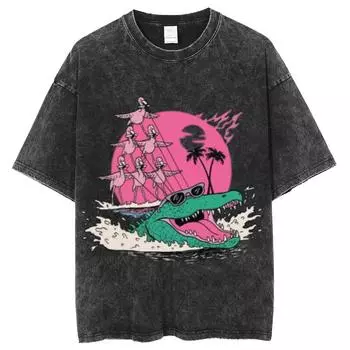 Мультяшная цветная футболка с принтом динозавра, женская, свободная, оверсайз, с коротким рукавом, модного дизайна, хлопковая, нишевый летний топ S