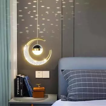Мультяшная детская детская комната маленькая люстра звезда луна светодиодные подвесные светильники спальня прикроватный подвесной светильник Warm White 3000K
