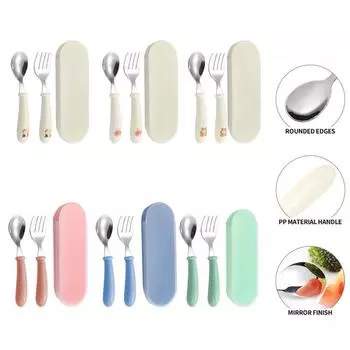 Мультяшная детская ложка-вилка из нержавеющей стали 304 для кормления ребенка, набор ложек для обучения еде P H2L1 Pink-2pcs