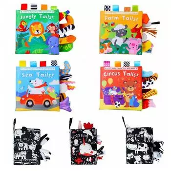 Мультяшная детская тканевая книга с изображением животных, головоломка с хвостом, тканевая книга, детская игрушка для раннего обучения, подарки на день рождения Jungle