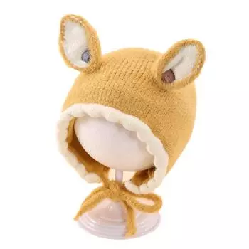 Мультяшная детская вязаная шапка теплая детская шапка с защитой ушей милая детская шапка-наушники осень-зима жёлтый