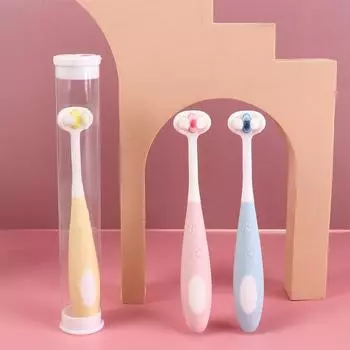 Мультяшная детская зубная щетка с мягкой щетиной V-образная трехсторонняя зубная щетка бытовая жёлтый