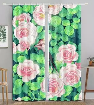 Мультяшная девушка розовая роза тюльпан белая лилия цветы занавеска детская спальня 2 панели высокая затененность мода различные цветовые узоры W55 X H120cm X 2&HOOK