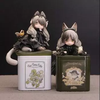 Мультяшная фигурка девушки-кошки/плюшевое украшение/модель, идеально подходит для подарка sitting tea party cat [British short cat]