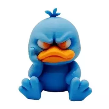 Мультяшная фигурка злой утки, напечатанная на 3D-принтере, статуэтка скульптура сидящей утки с нахмуренным лицом, маленькое сине-желтое украшение в виде утки