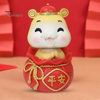 Мультяшная фигурка змеи из смолы 2025 год змеи украшение качающаяся голова зодиакальная змея статуя для домашнего офиса автомобиль декор B зелёный