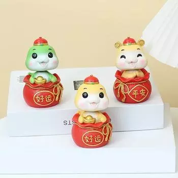 Мультяшная фигурка змеи из смолы 2025 год змеи орнамент качающаяся голова зодиакальная змея B зелёный