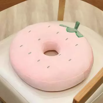 Мультяшная фруктовая подушка-пончик для сиденья Хаски Динозавр Офисная подушка для ягодиц Зимняя теплая подушка для студенческого стула 38*38*8cm земляничный