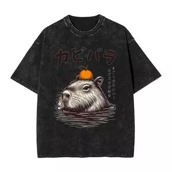 Мультяшная футболка с капибарой, летняя, с животным, уличная одежда, футболки, простая модная футболка для мужчин, дизайн с коротким рукавом, топ-футболки S