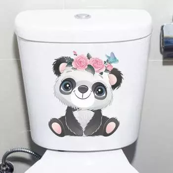 Мультяшная гирлянда с изображением панды, наклейка на унитаз, съемная самоклеящаяся водостойкая ПВХ гостиная, ванная комната, настенное искусство, украшение для крышки унитаза с изображением животных Panda