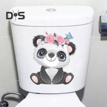 Мультяшная гирлянда с изображением панды, наклейка на унитаз, съемная самоклеящаяся водостойкая ПВХ гостиная, ванная комната, настенное искусство, украшение для крышки унитаза с изображением животных Panda